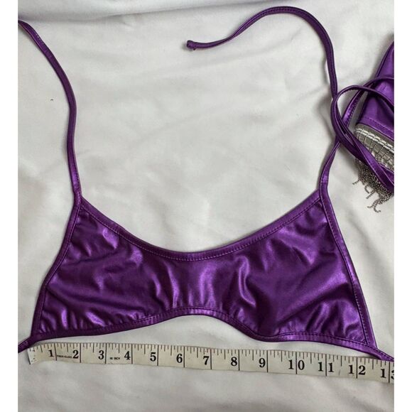 Two Piece Neon Purple Set Dancewear Festival Rave Fringe Skirt Top Futuristic M - Picture 10 of 11